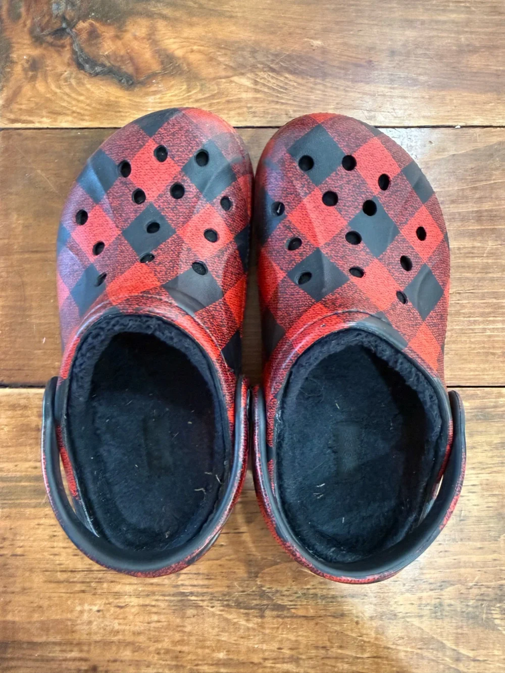 Crocs- Kids Red Plaid Slip-On Clog Shoes